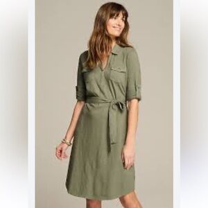 NWT J. Jill Olive Garment Dyed Split Neck Utility Shirt Dress SZ MP Olive Green